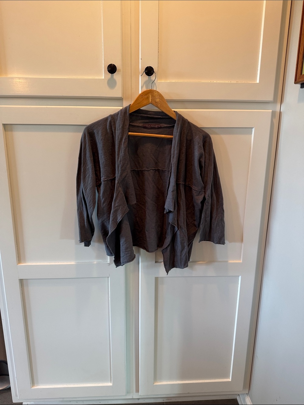 cut loose Gray Draped Open Front Cardigan